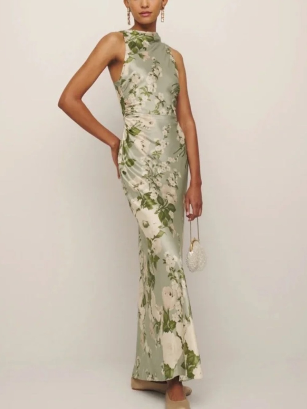 Reformation ANAIIS Silk Maxi Dress Tarragon Green Floral - Size 2 - with tags